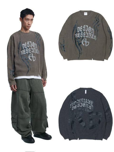 NOMANUAL】OVERDYED TRIBAL KNIT SWEATER / 【ノーマニュアル