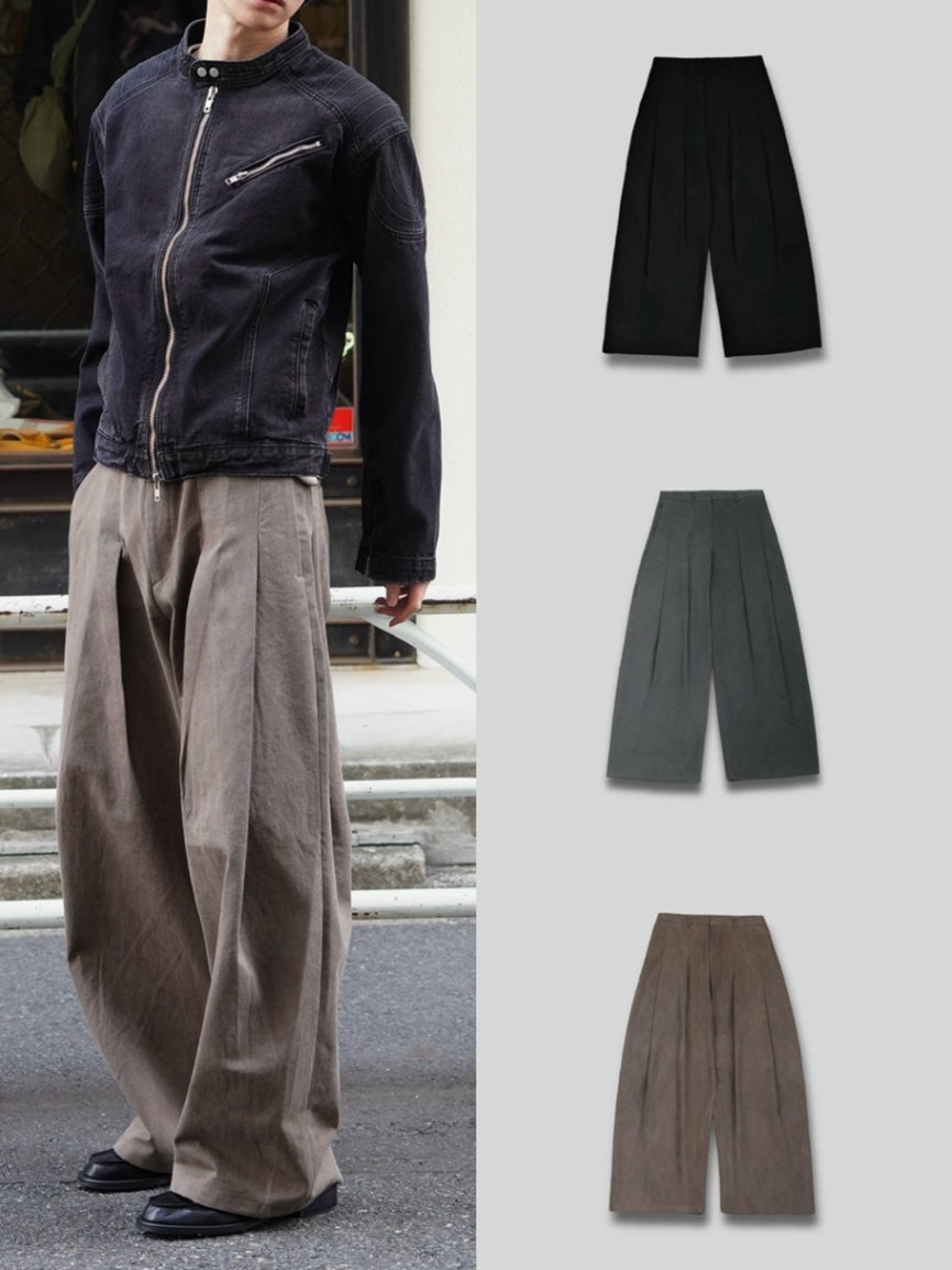 TOSHIKANE 俊兼　チェスホース　ビンテージ　タイタック 東京店WEB限定【Chikashitsu +】deep tuck cotton wide slacks (3color