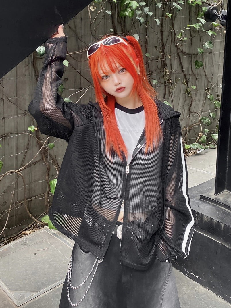 トップス Moneysex888 zip hoodie 受注制【Never mind the XU】track mesh zip hoodie (2color