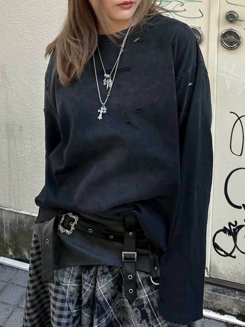 国際配送【Never mind the XU】damage washed long sleeve (3color