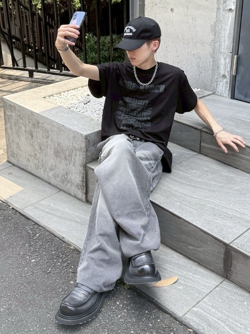受注制【nmtc +】stripe wash wide denim pants (2color) / 【エヌ
