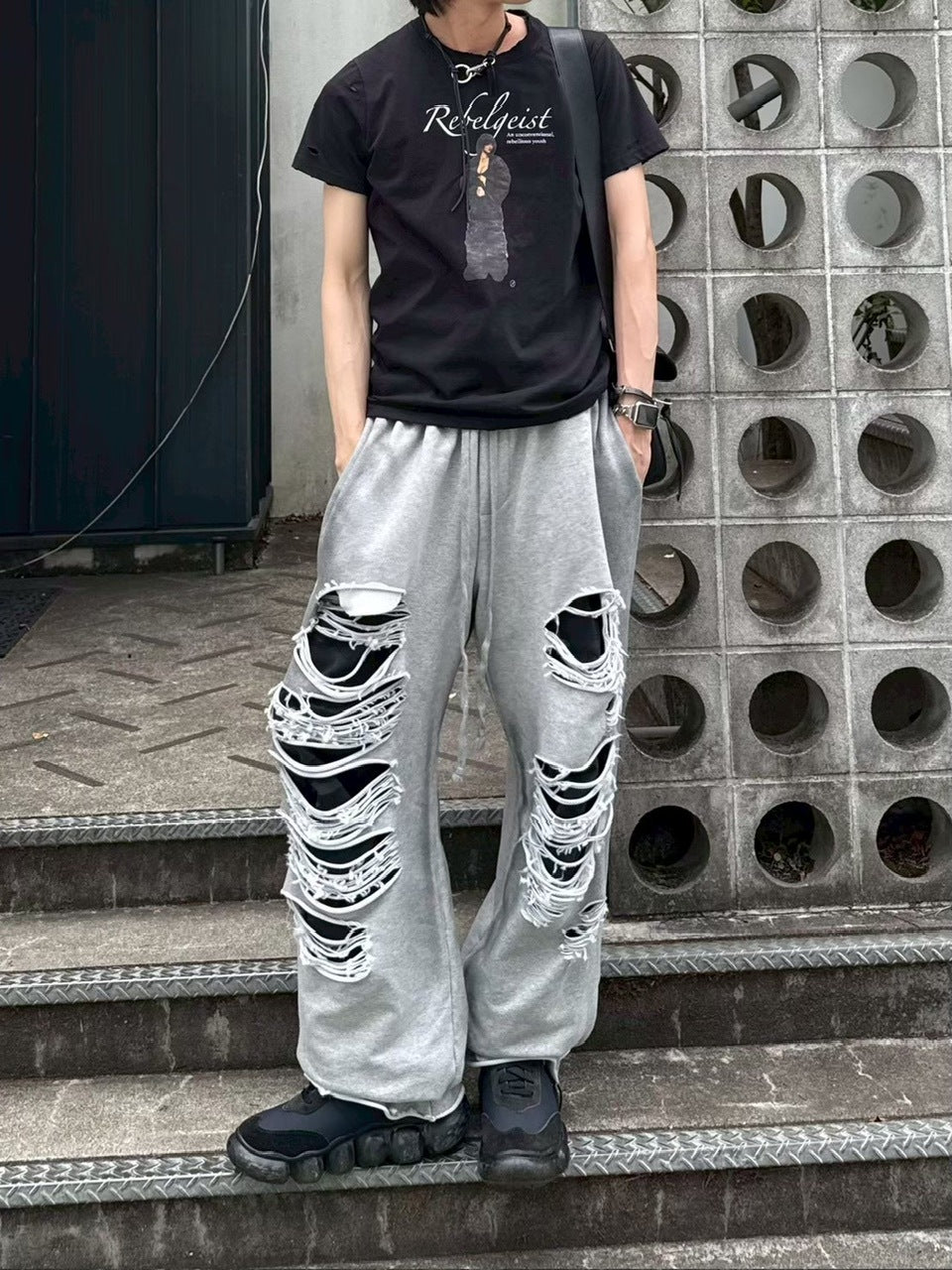 受注制【Chikashitsu +】oiled wash damage sweat pants