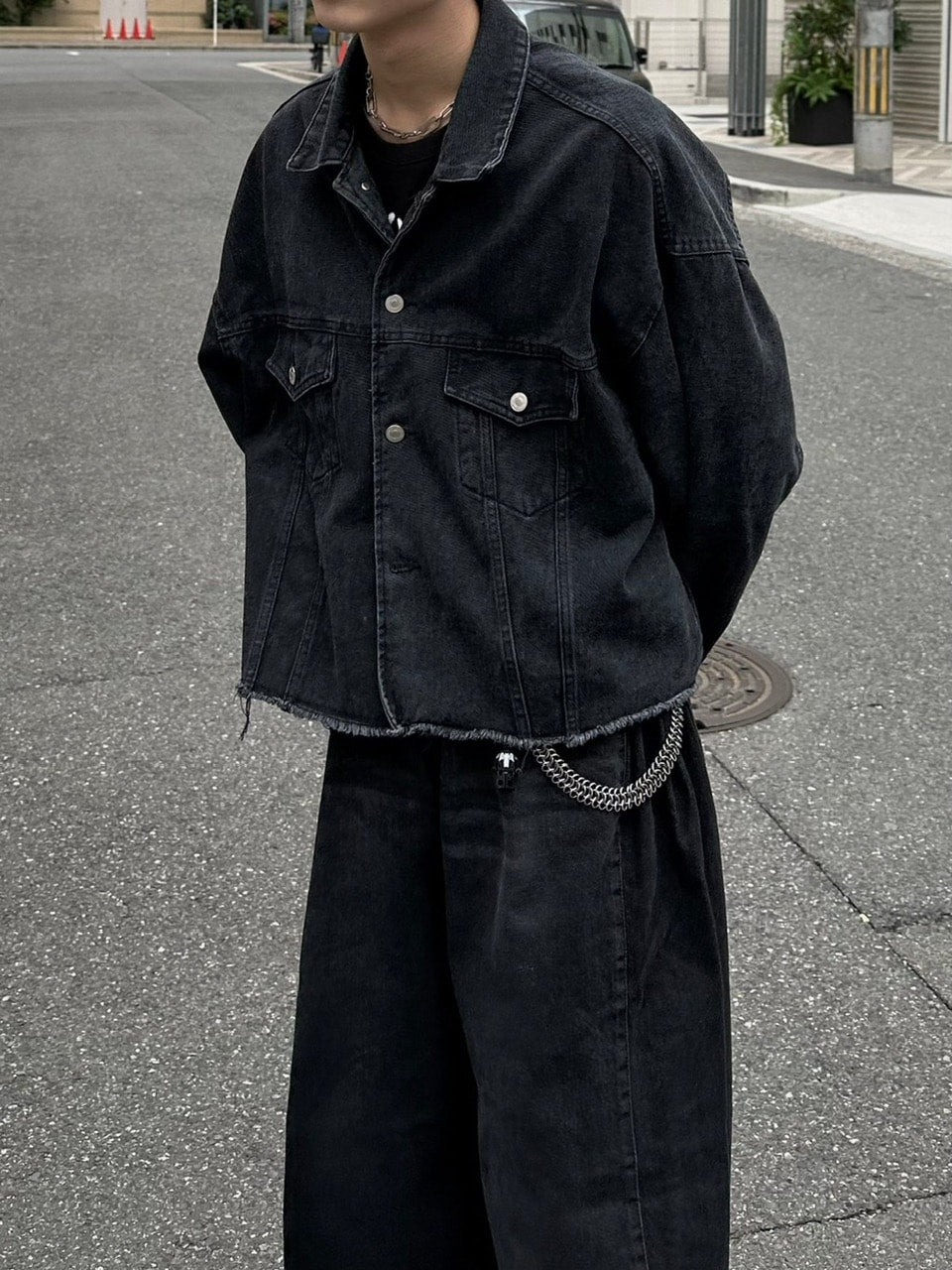 大阪店WEB限定受注制【Chikashitsu +】cutting cropped denim jacket