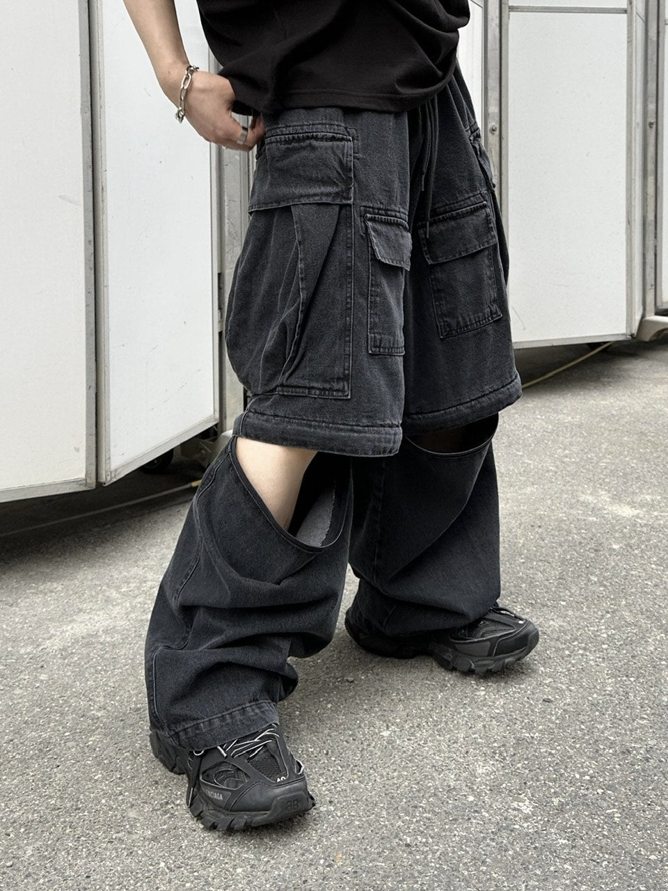 受注制【Chikashitsu +】2way heavy pocket denim cargo pants (2color