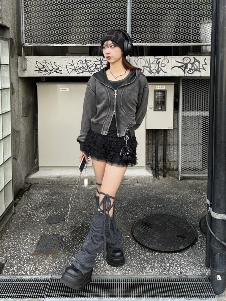 Never mind the XU】crop zip up hoodie / 【ネバーマインド ザ