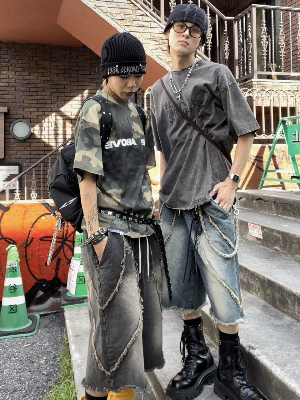 受注制【Never mind the XU】line denim half pants (2color