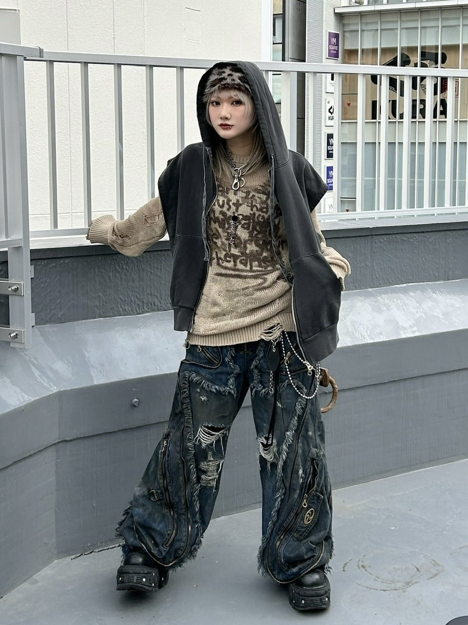 受注制【Never mind the XU】mohair leopard beanie (2color