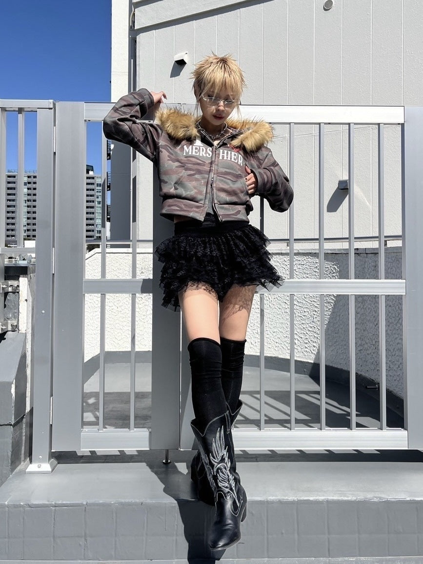 受注制【Never mind the XU】camouflage fur hood zipup /【ネバー