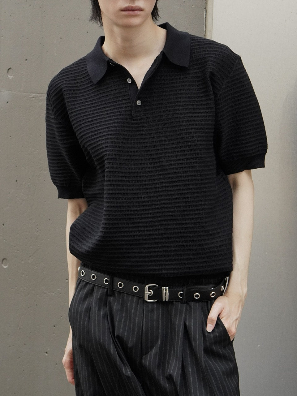 THE SHISHIKUI シシクイ リブポロシャツ  ブラック F 東京店WEB限定受注制【Chikashitsu +】Dry-Touch Rib Knit Polo