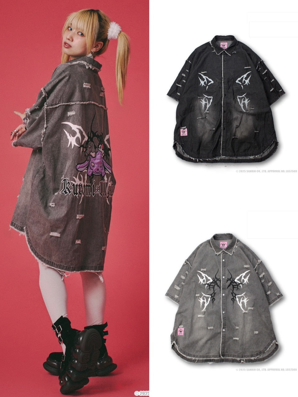 GALFY×KUROMI】イルガルフィーボロボロデニム半袖BIGシャツ – PRESSING