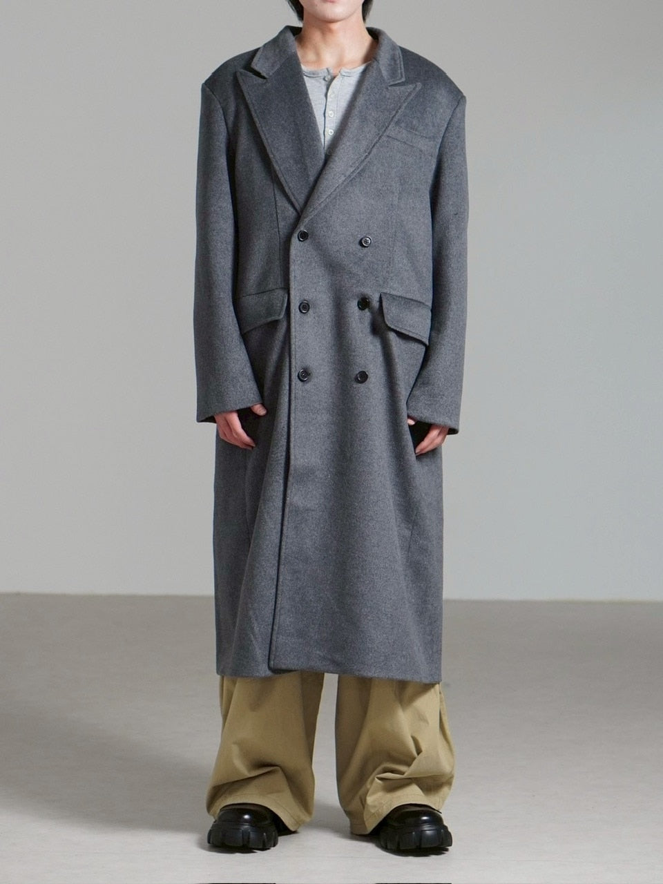 Chikashitsu +】overfit cashmere blend double long coat (3color 