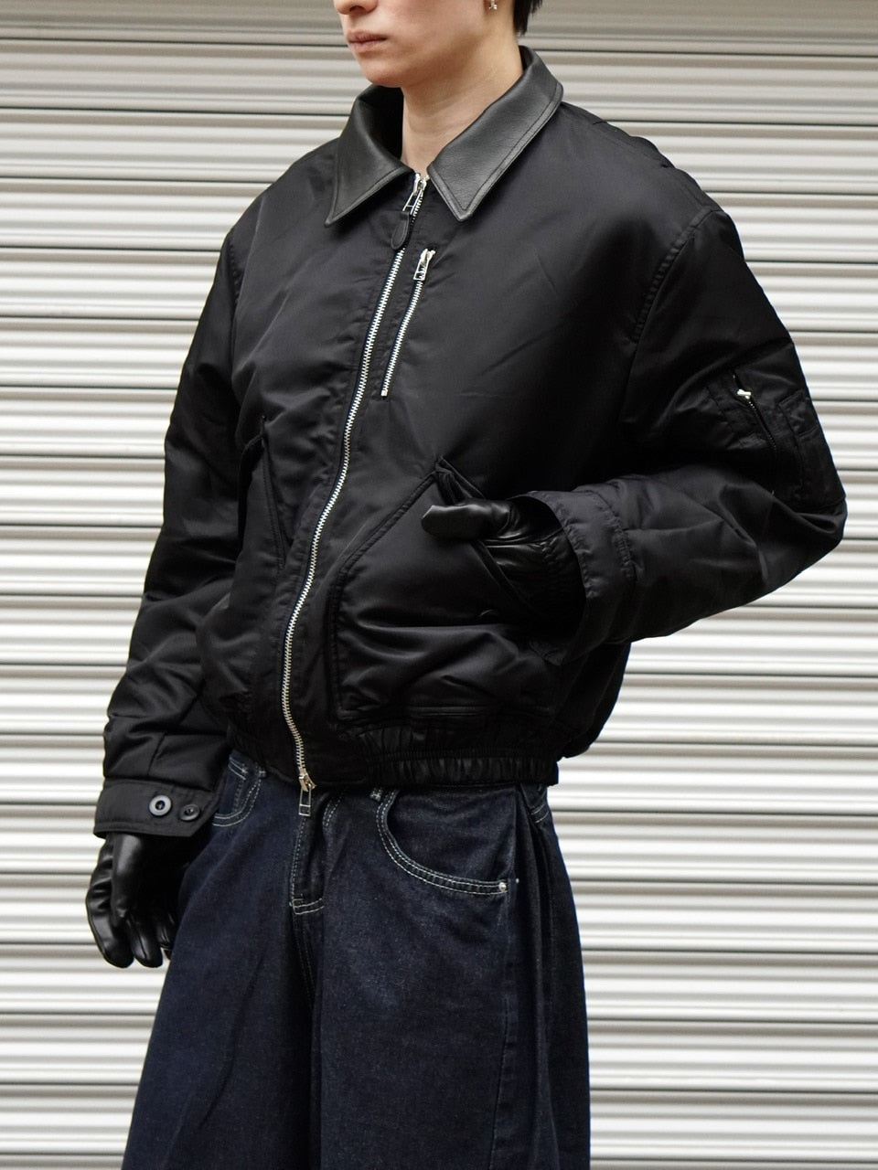 東京店WEB限定【Chikashitsu +】leather collar bomber jacket