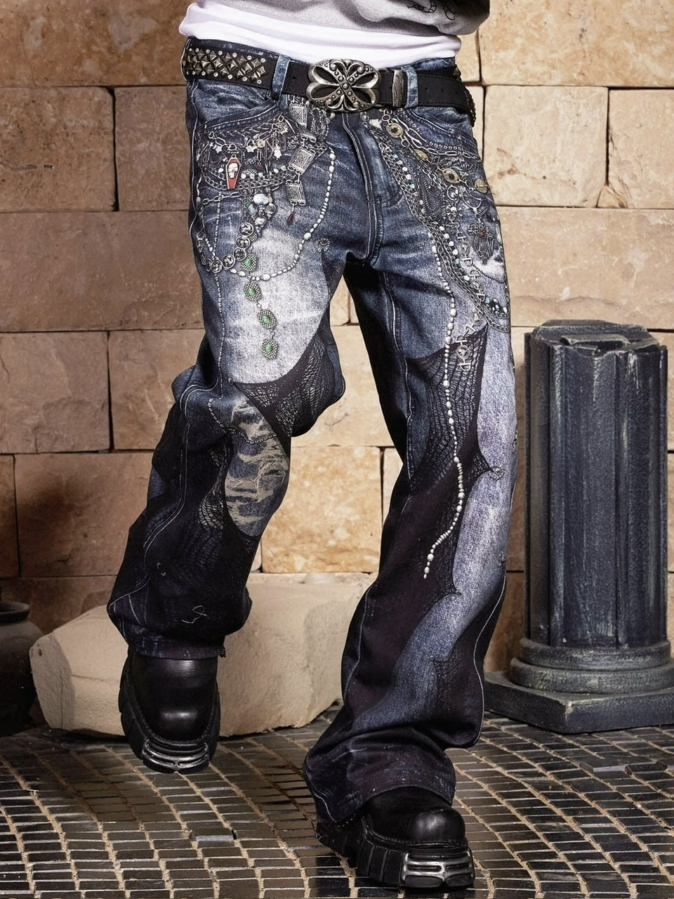 DND4DES】CHAIN LACE PATCHWORK FLARED JEANS – PRESSING WEB SHOP
