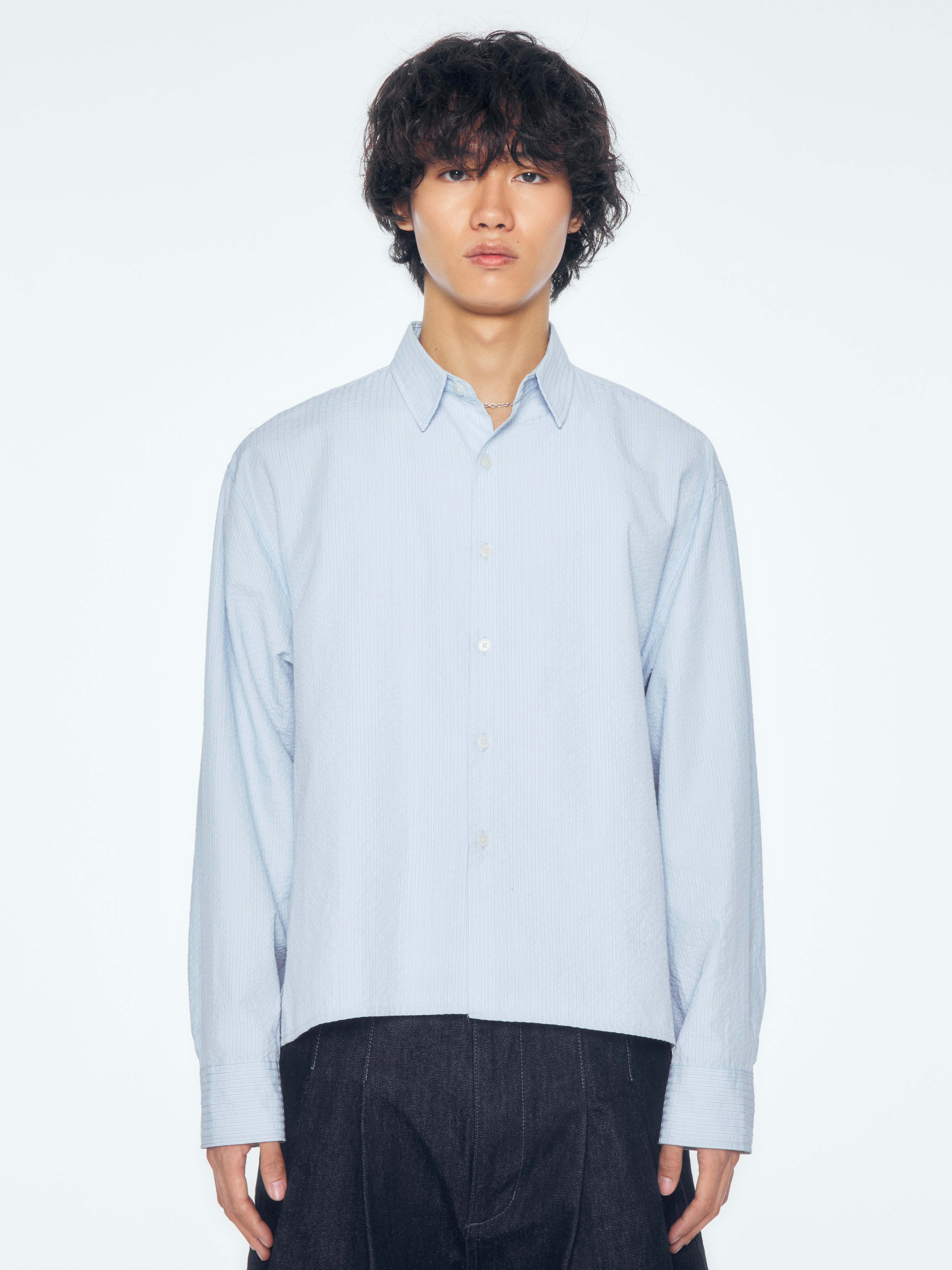 CS シャツ　ブルーCROPPED STRIPE BUTTON UP SHIRT CS】CROPPED STRIPE BUTTON UP SHIRT – PRESSING WEB SHOP