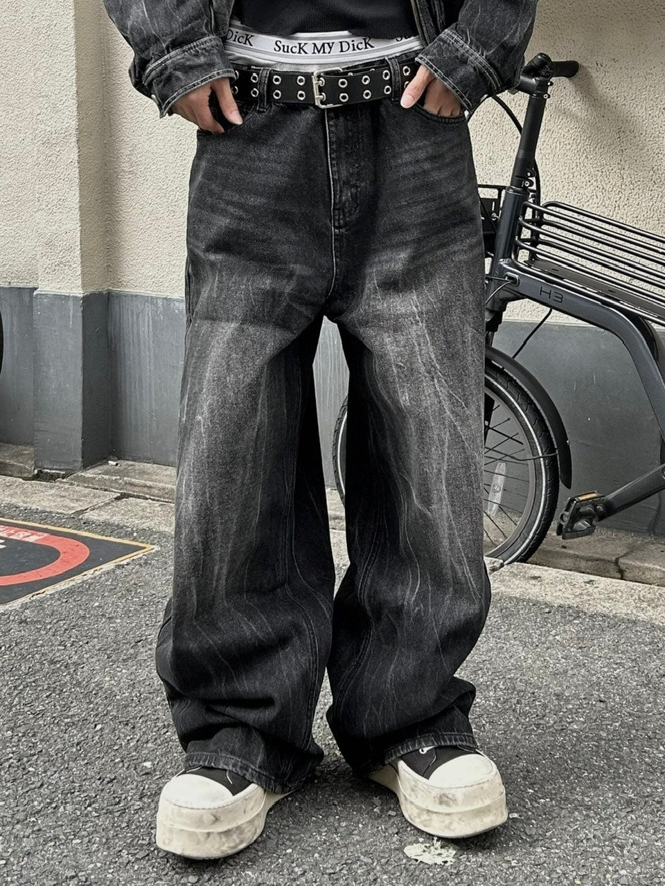 大阪店WEB限定受注制【Chikashitsu +】vintage wash wide denim pants