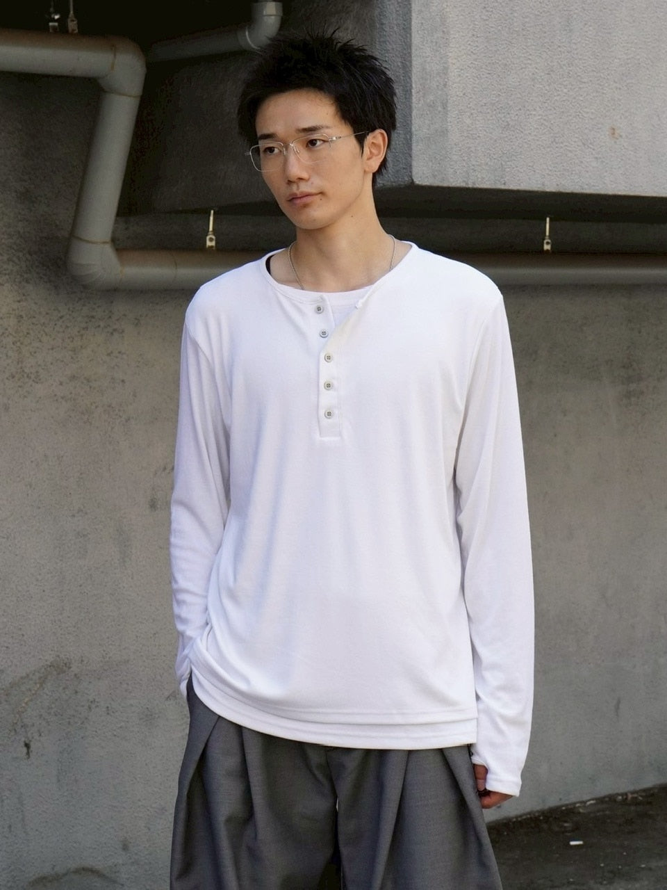 大阪店WEB限定【Chikashitsu +】layered henry neck long sleeve