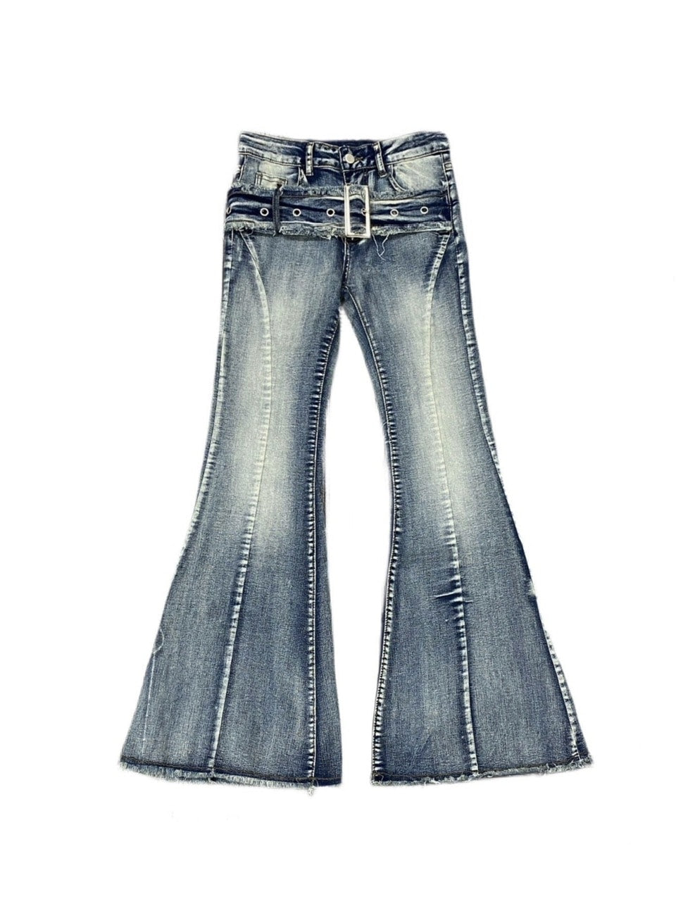 国際配送【Never mind the XU】belt flare denim pants 2 (2color