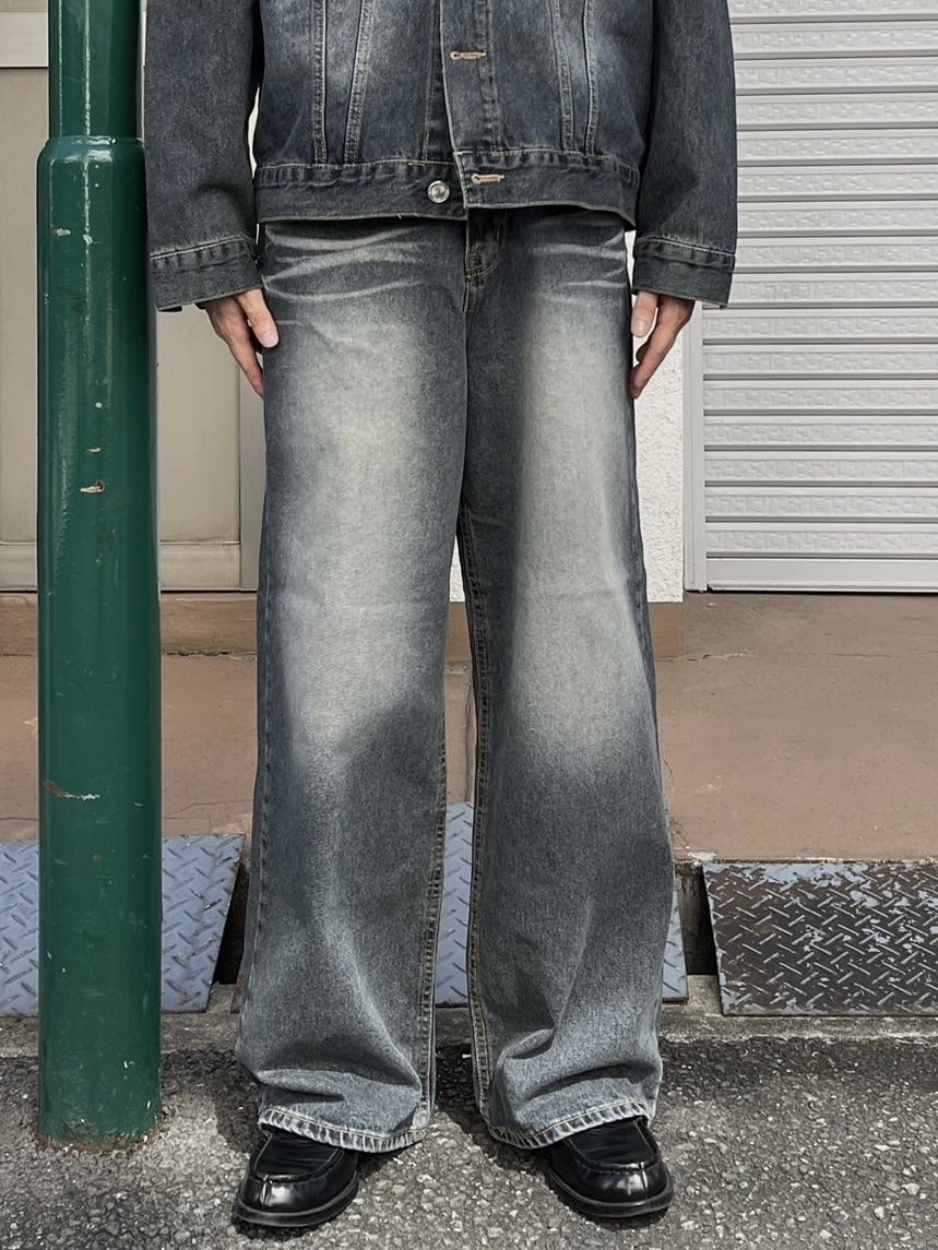 受注制【Chikashitsu +】vintage wash straight denim pants (2color
