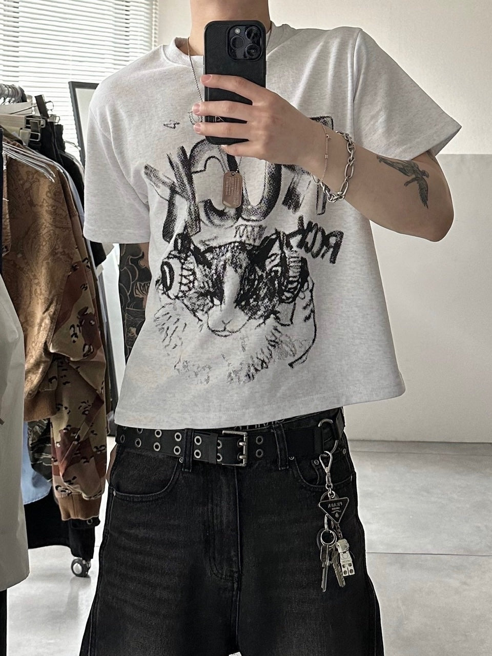 大阪店WEB限定【Chikashitsu +】cropped cat t-shirt (2color