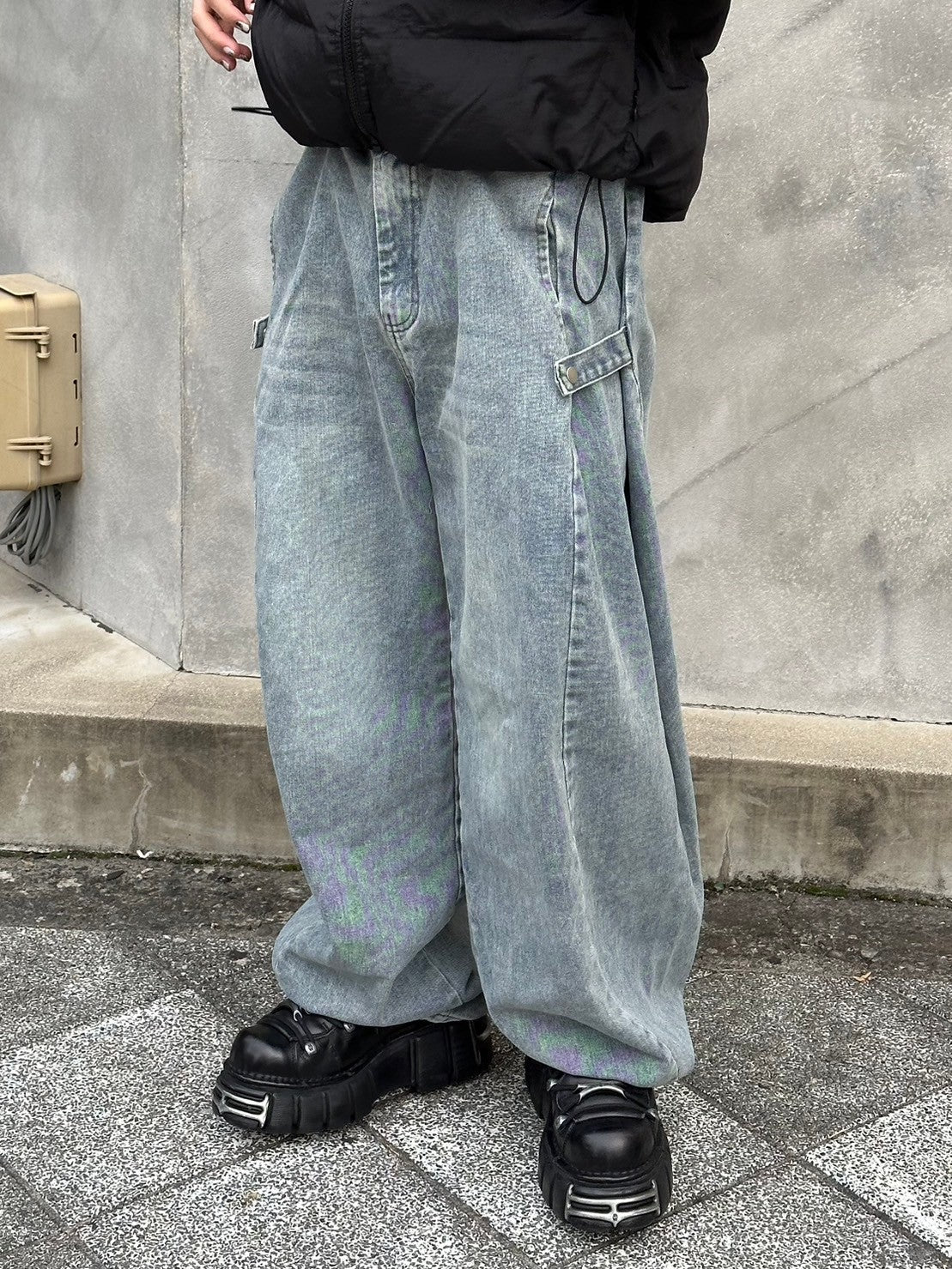 受注制【Chikashitsu +】side snap balloon denim pants (2color