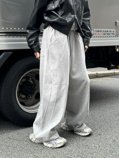 受注制【Chikashitsu +】curve stitch straight sweat pants (3color
