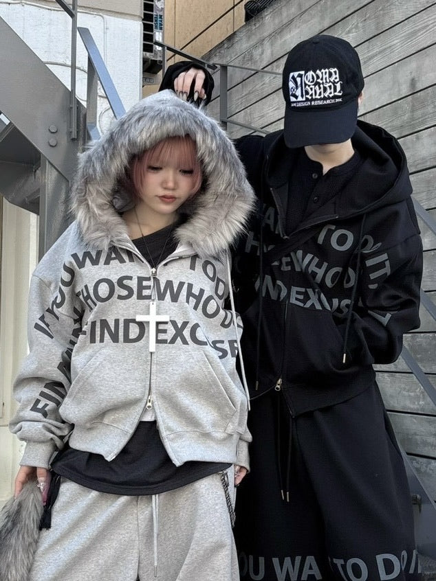 受注制【nmtc+】lettering cropped zip up hoodie (2color) – PRESSING