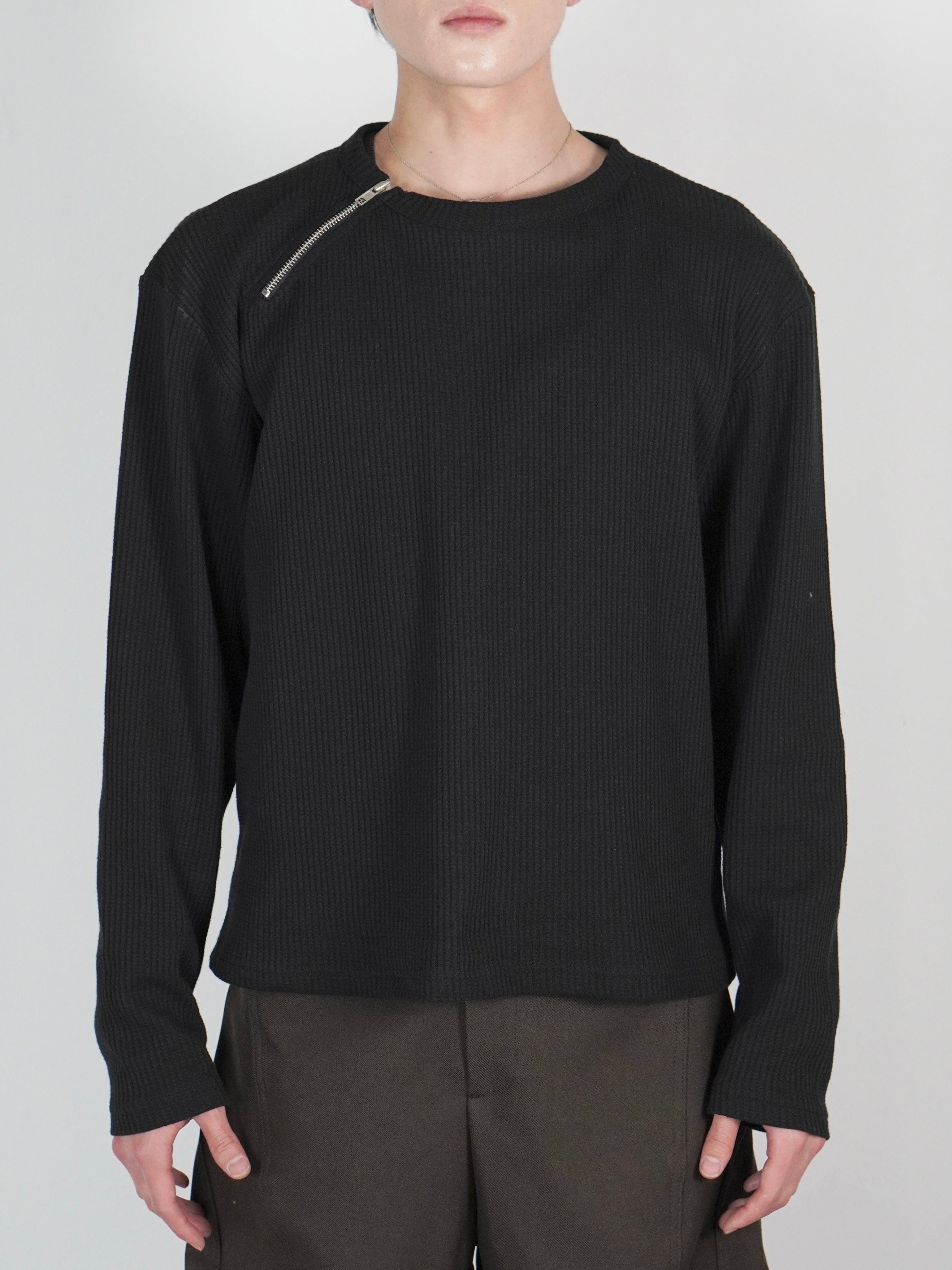 受注制【Chikashitsu +】metal zip waffle long sleeve (2color