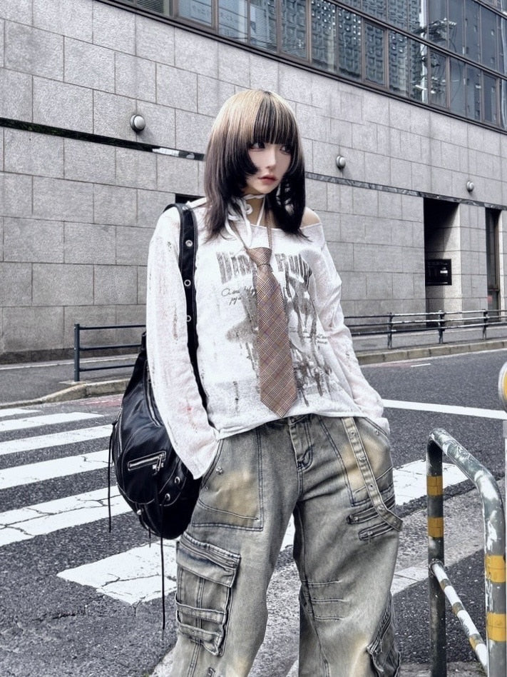 Never mind the XU】see-through damage knit (2color) / 【ネバー
