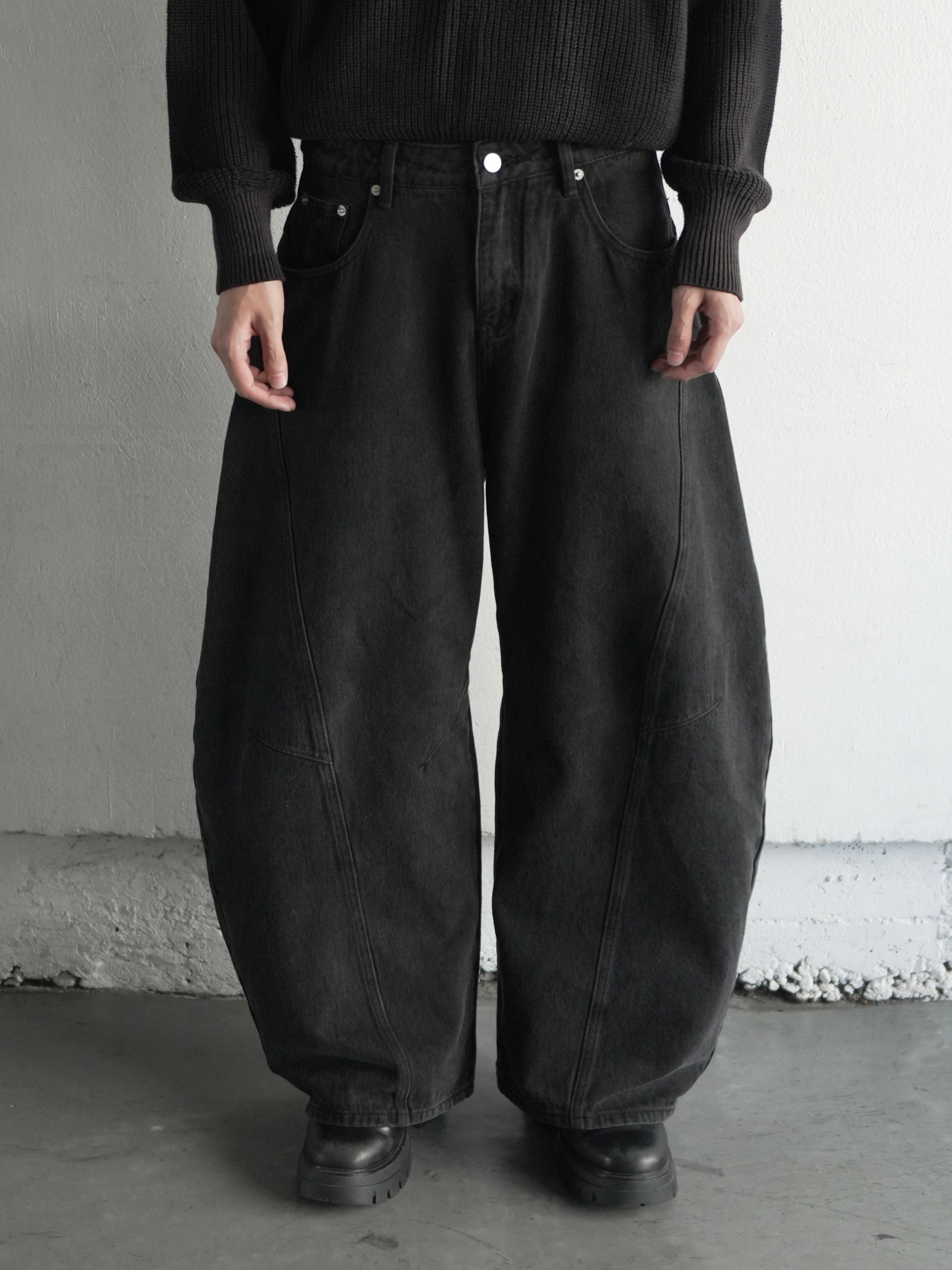 ブレス　デニムパンツ　ブラック　M CHIKASHITSU PLUS HIGH】Barrel leg curve denim pants – PRESSING WEB