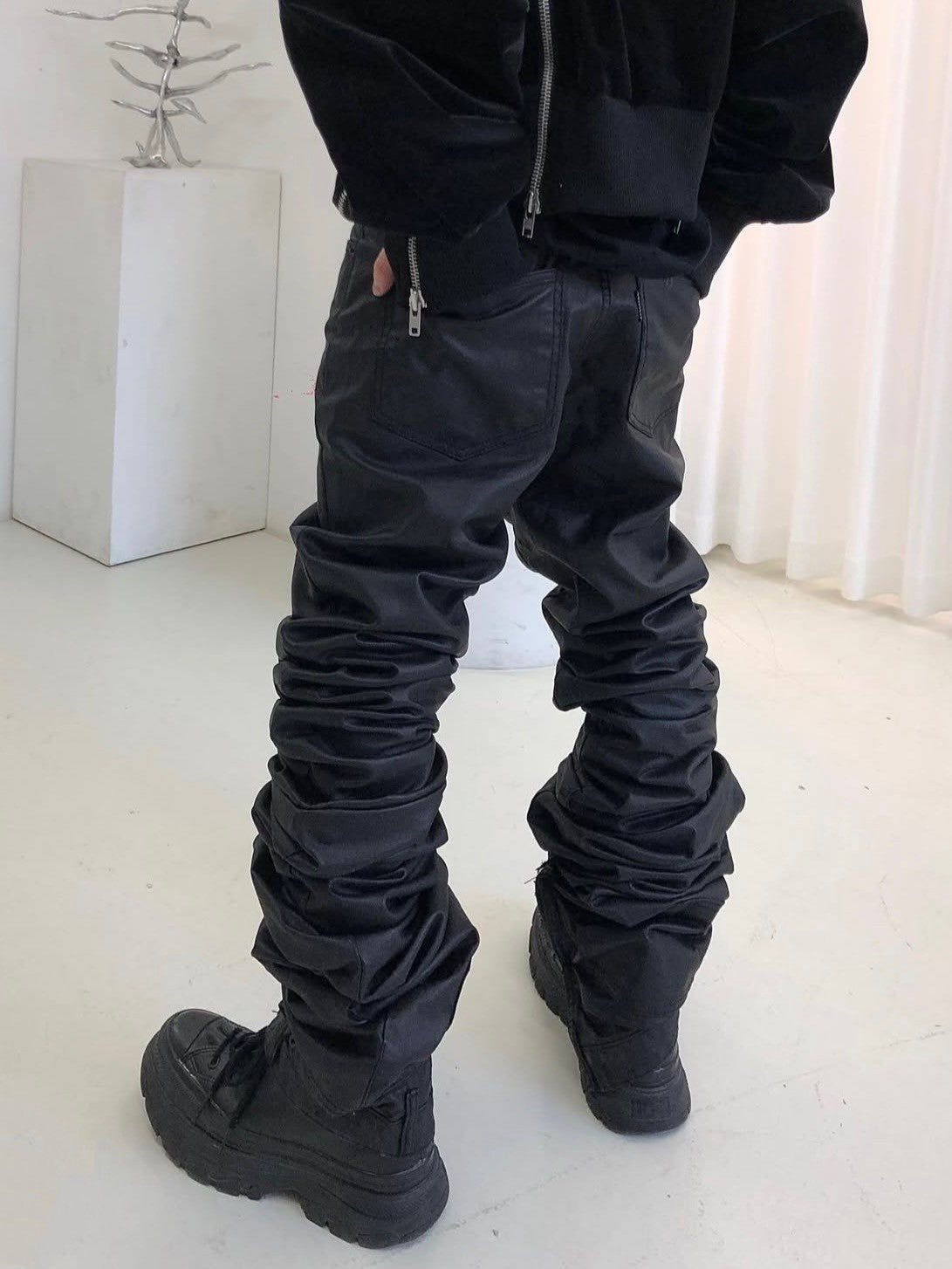 SURGERY ブラック カーゴパンツ L SURGERY】surgery long length double jeans (coated black