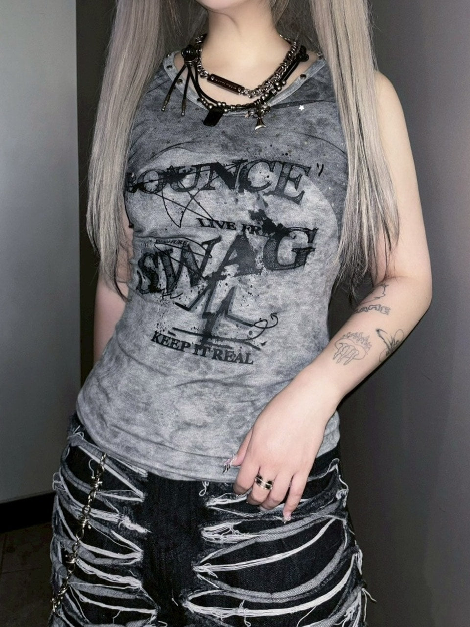 受注制【Never mind the XU】tie-dye paint studs sleeveless (2color
