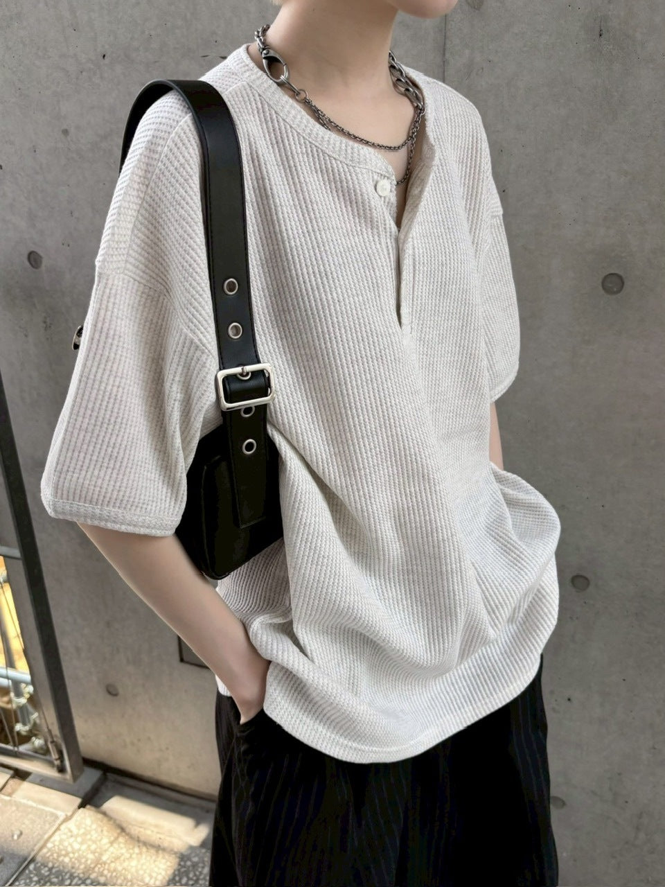受注制【nmtc +】waffle henry neck tee / 【エヌエムティーシープラス