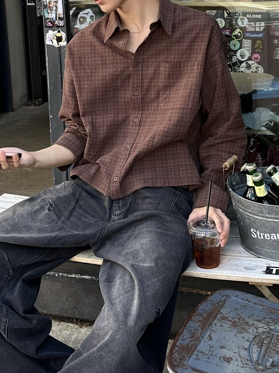 大阪店WEB限定受注制【Chikashitsu +】urban cropped check shirt