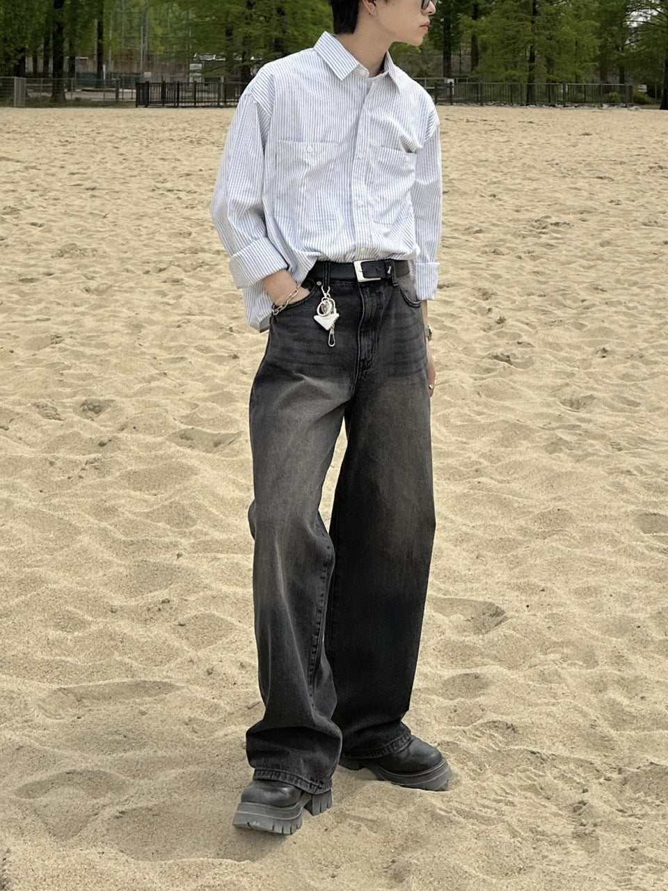 大阪店WEB限定受注制【Chikashitsu +】cropped stripe shirts (2color