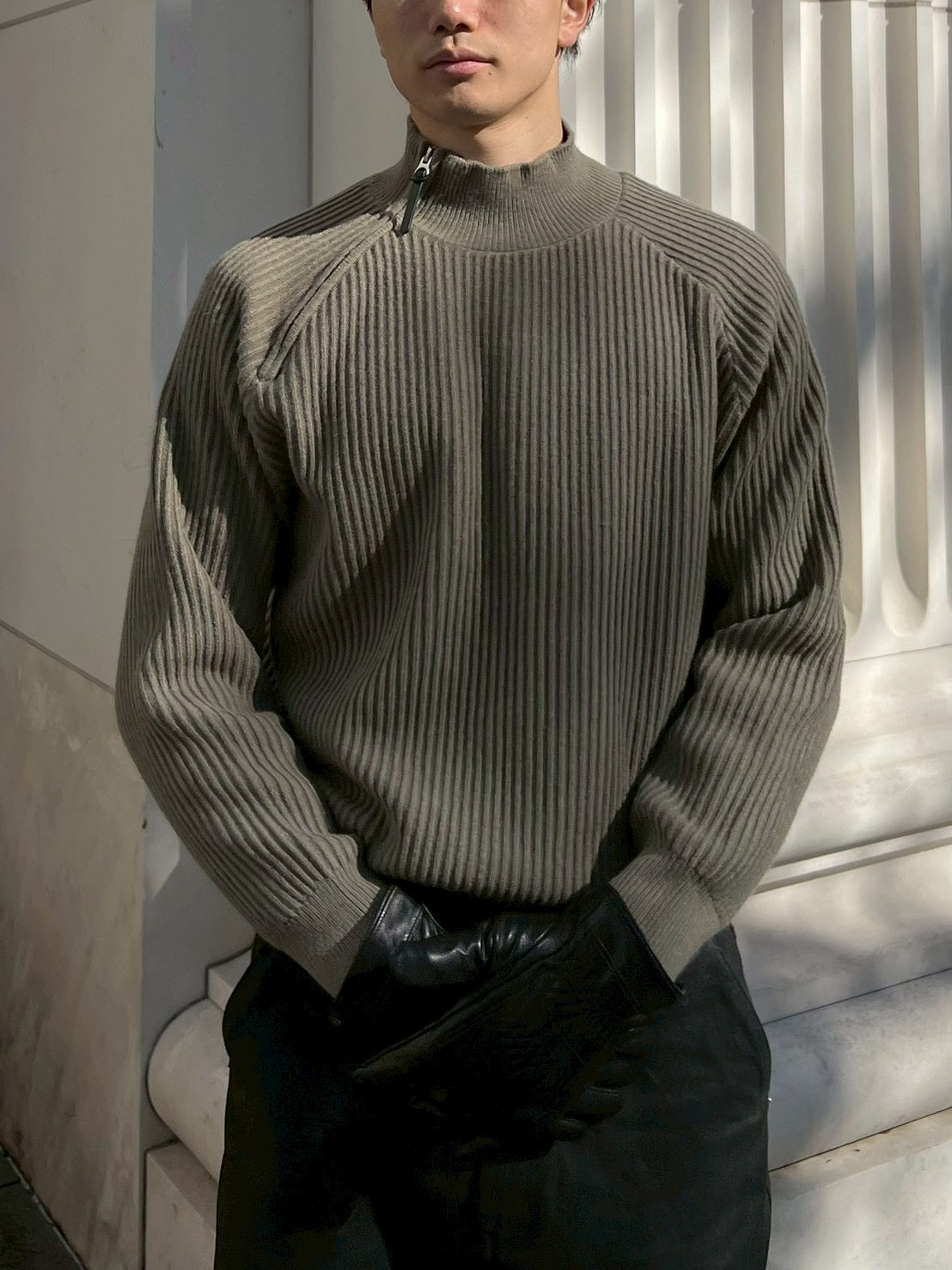 受注制【Chikashitsu +】shoulder zipper rib knit (3color