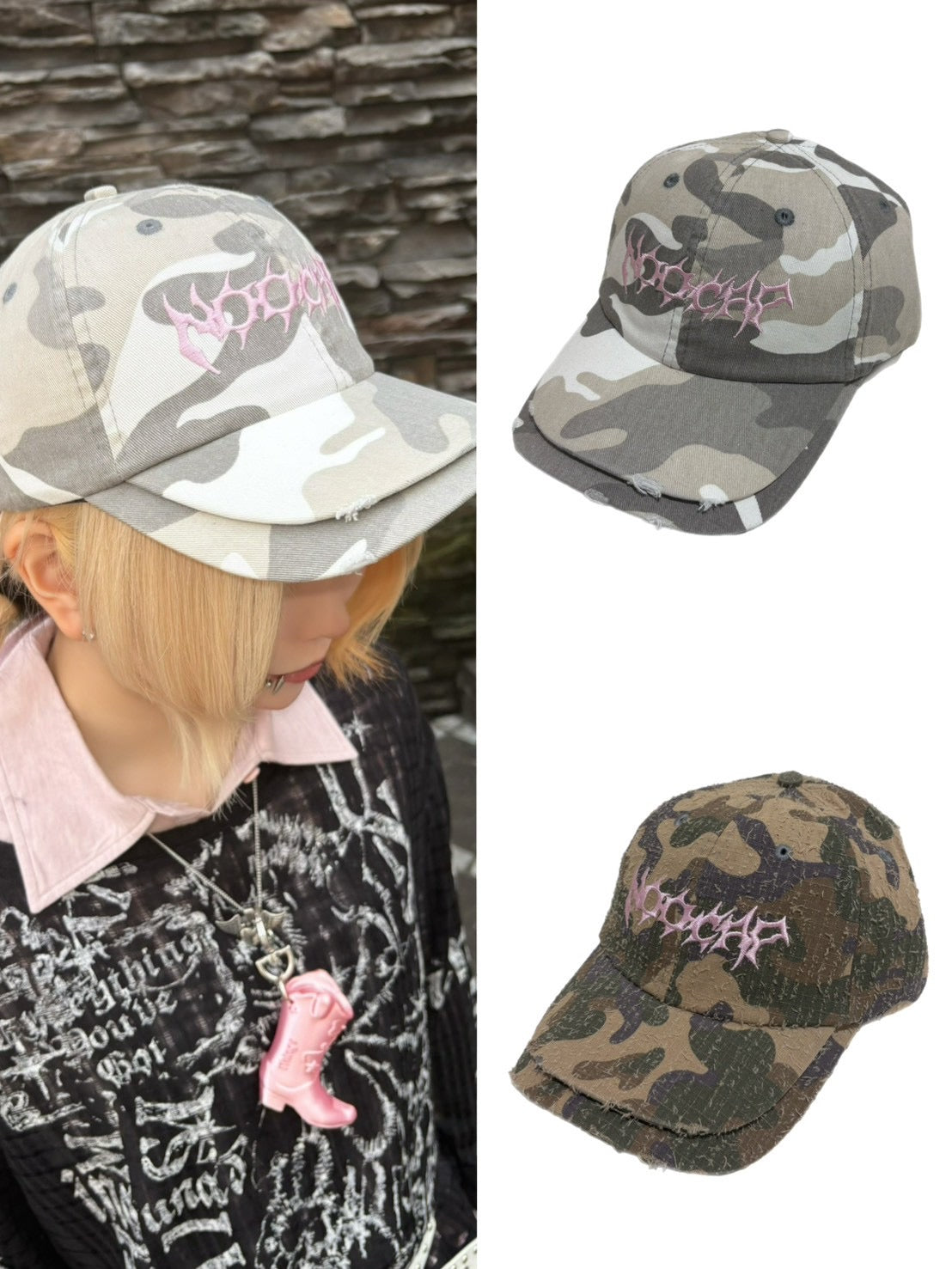 国際配送【BABY09】 y2k camouflage layered cap (2color) – PRESSING