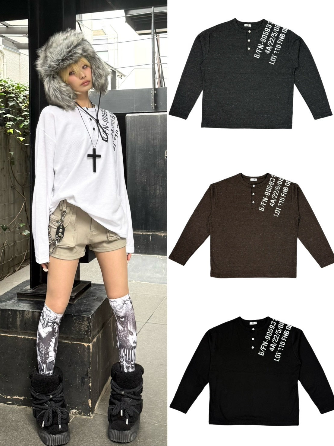 受注制【Never mind the XU】waffle henley long sleeve (4color