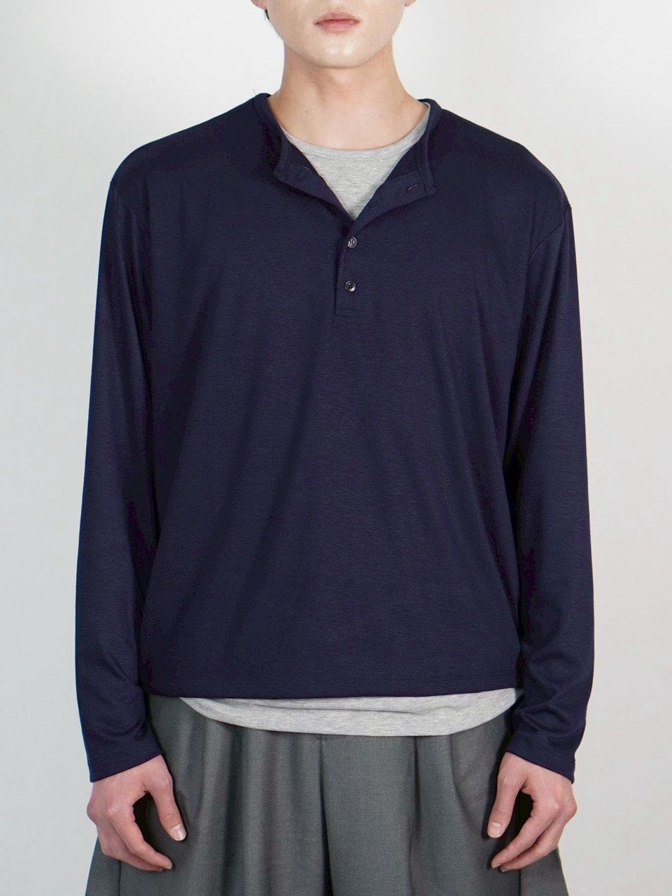 受注制【Chikashitsu +】double layered henley neck long sleeve