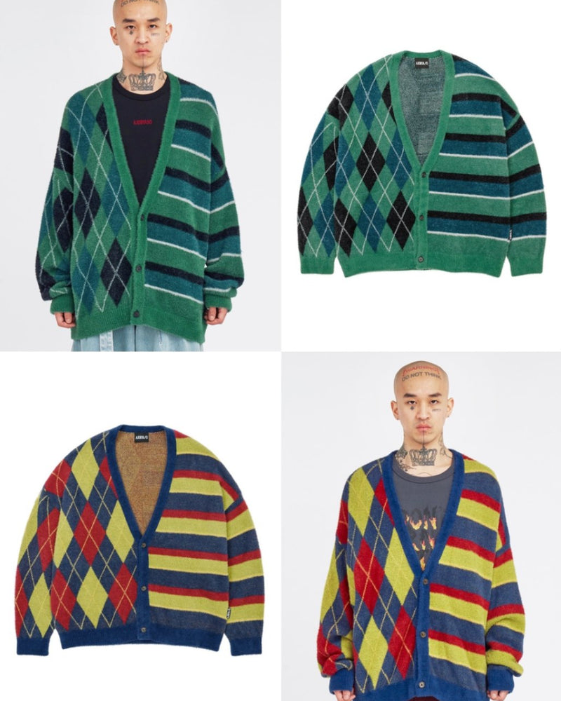 【AJOBYAJO】Argyle Stripe Mixed Cardigan