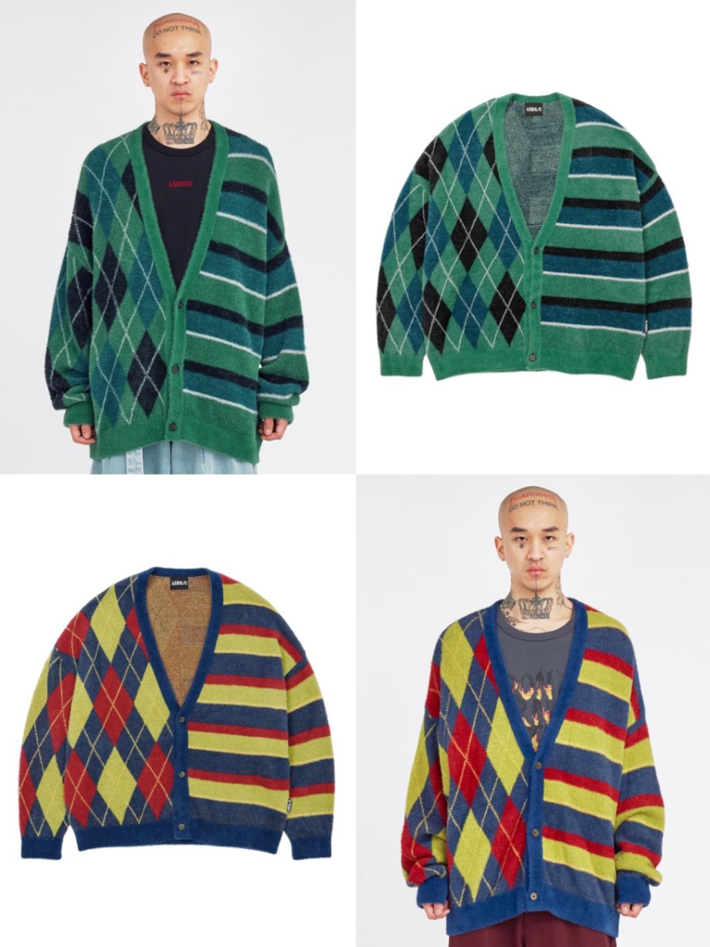 【AJOBYAJO】Argyle Stripe Mixed Cardigan / 【アジョバイアジョ】アーガイルストライプボーダーミックス長袖カーディガン