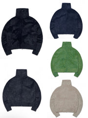 【NOMANUAL】HIGH NECK HAIRY KNIT ZIP-UP