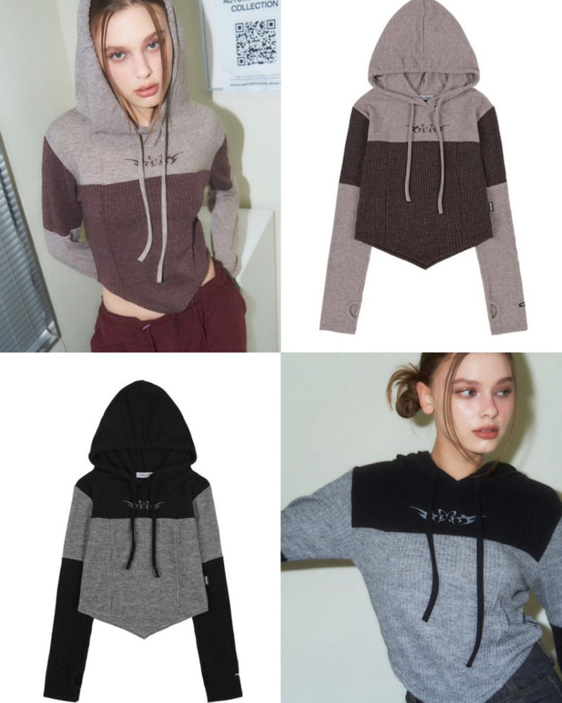 【FANCY CLUB】BOW RIBBED LAYERED HOODIE PART 1