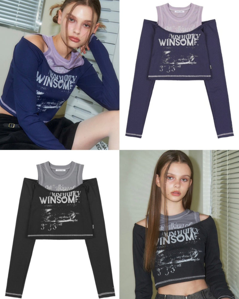 【FANCY CLUB】WINSOME OFF SHOULDER HALTERNECK CROP TEE