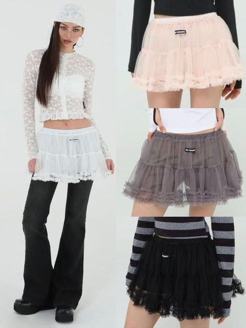 【Uglyshadow】MESH FRILL CANCAN SKIRT