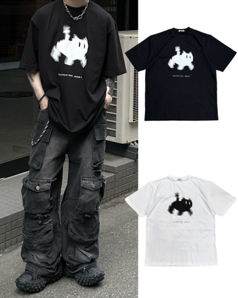 大阪店WEB限定【Chikashitsu +】oversized pixel cats t-shirt (2color)