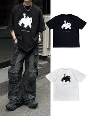 大阪店WEB限定【Chikashitsu +】oversized pixel cats t-shirt (2color)