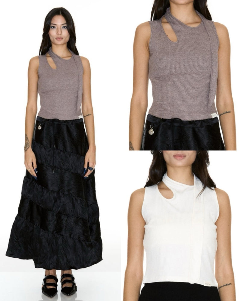 【SETSETSET】SLEEVELESS TIE NECK