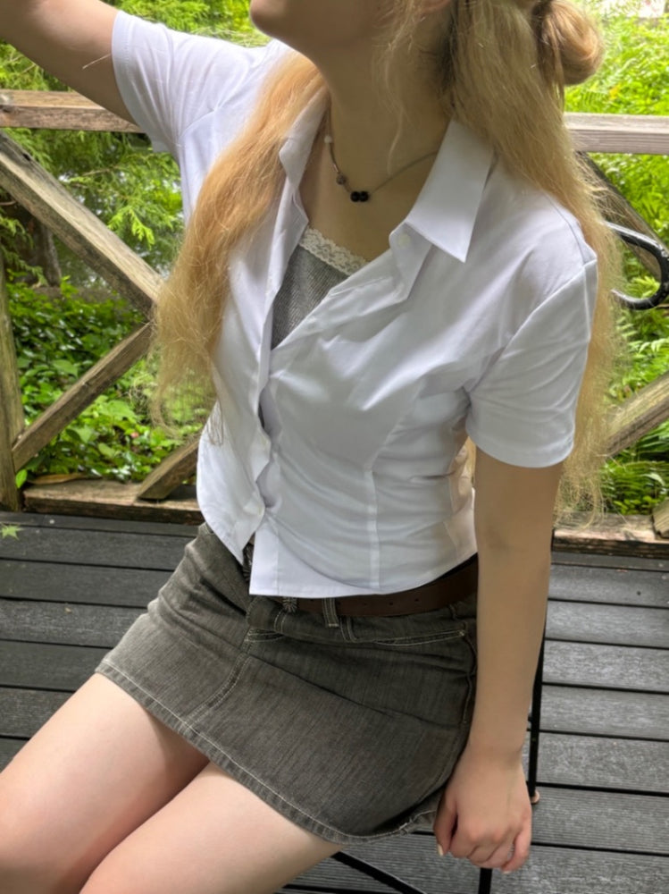 【OaKS】cropped half sleeve shirt (3color)
