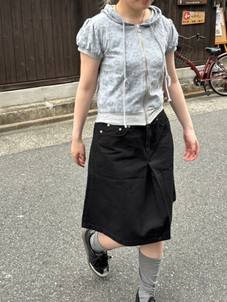 受注制【OaKS】flower pattern cropped zip hoodie (2color)