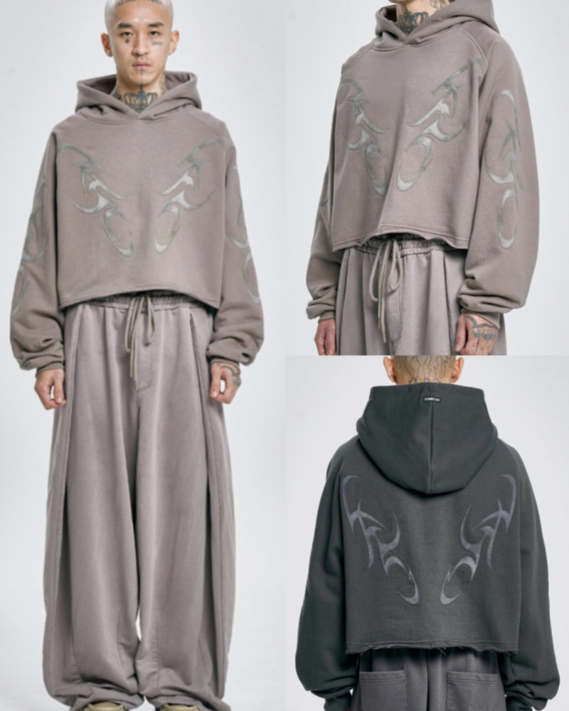 【AJOBYAJO】Tribal AJO Applique Cropped Hoodie